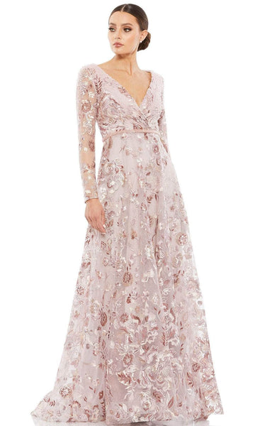 A-line Long Sleeves Floral Print Sweetheart Empire Waistline Floor Length Ruched Back Zipper Mother-of-the-Bride Dress with a Brush/Sweep Train