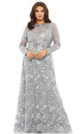 A-line Floor Length Sheer Illusion Natural Waistline Jeweled Neck Sweetheart Lace Trim Long Sleeves Dress