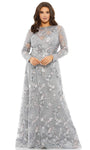A-line Lace Trim Floor Length Natural Waistline Long Sleeves Jeweled Neck Sweetheart Sheer Illusion Dress