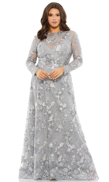 A-line Lace Trim Natural Waistline Floor Length Jeweled Neck Sweetheart Illusion Sheer Long Sleeves Dress