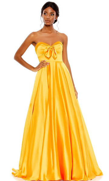 A-line Strapless Sweetheart Empire Waistline Ruched Fitted Pleated Open-Back Floor Length Prom Dress with a Brush/Sweep Train With a Bow(s)