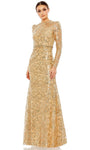 Long Sleeves Natural Waistline Sheath High-Neck Floor Length Beaded Belted Sequined Illusion Embroidered Back Zipper Sheath Dress/Evening Dress/Mother-of-the-Bride Dress/Prom Dress with a Brush/Sweep 