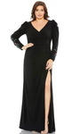 Sophisticated V-neck Jersey Long Puff Sleeves Sleeves Sheath General Print Fitted Slit Faux Wrap Beaded Back Zipper Ruched Sequined Natural Waistline Floor Length Sheath Dress/Evening Dress