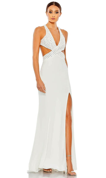 V-neck Sheath Flutter Sleeves Sleeveless Fitted Sequined Beaded Cutout Flowy Slit Open-Back Wrap Back Zipper Plunging Neck Natural Waistline Sheath Dress/Evening Dress/Pageant Dress