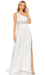 A-line Pleated Grecian Open-Back Ruched Back Zipper Slit Asymmetric Fitted Empire Waistline One Shoulder Sleeveless Evening Dress with a Brush/Sweep Train