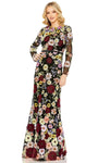 Modest Floral Print Polyester Floor Length Natural Waistline High-Neck Sheath Embroidered Sheer Back Zipper Applique Beaded Long Sleeves Sheath Dress/Evening Dress