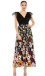 A-line V-neck Tulle Flutter Sleeves Floral Print Embroidered Goddess Pleated Applique Back Zipper Cocktail Natural Waistline Party Dress/Maxi Dress With Ruffles