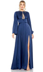 A-line High-Neck Slit Self Tie Back Zipper Keyhole Bell Long Sleeves Evening Dress