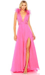 Sexy A-line V-neck Natural Waistline Collared Plunging Neck Sleeveless Ruched Slit Cutout Evening Dress with a Brush/Sweep Train With a Sash