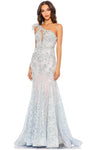 Sophisticated One Shoulder Sleeveless Crystal Illusion Cutout Embroidered Fitted Beaded Asymmetric Mermaid Floor Length Natural Waistline Evening Dress with a Brush/Sweep Train