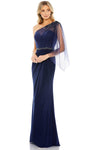 Sophisticated One Shoulder Beaded Asymmetric Pleated Mesh Sheath Natural Waistline Floor Length Sheath Dress/Evening Dress