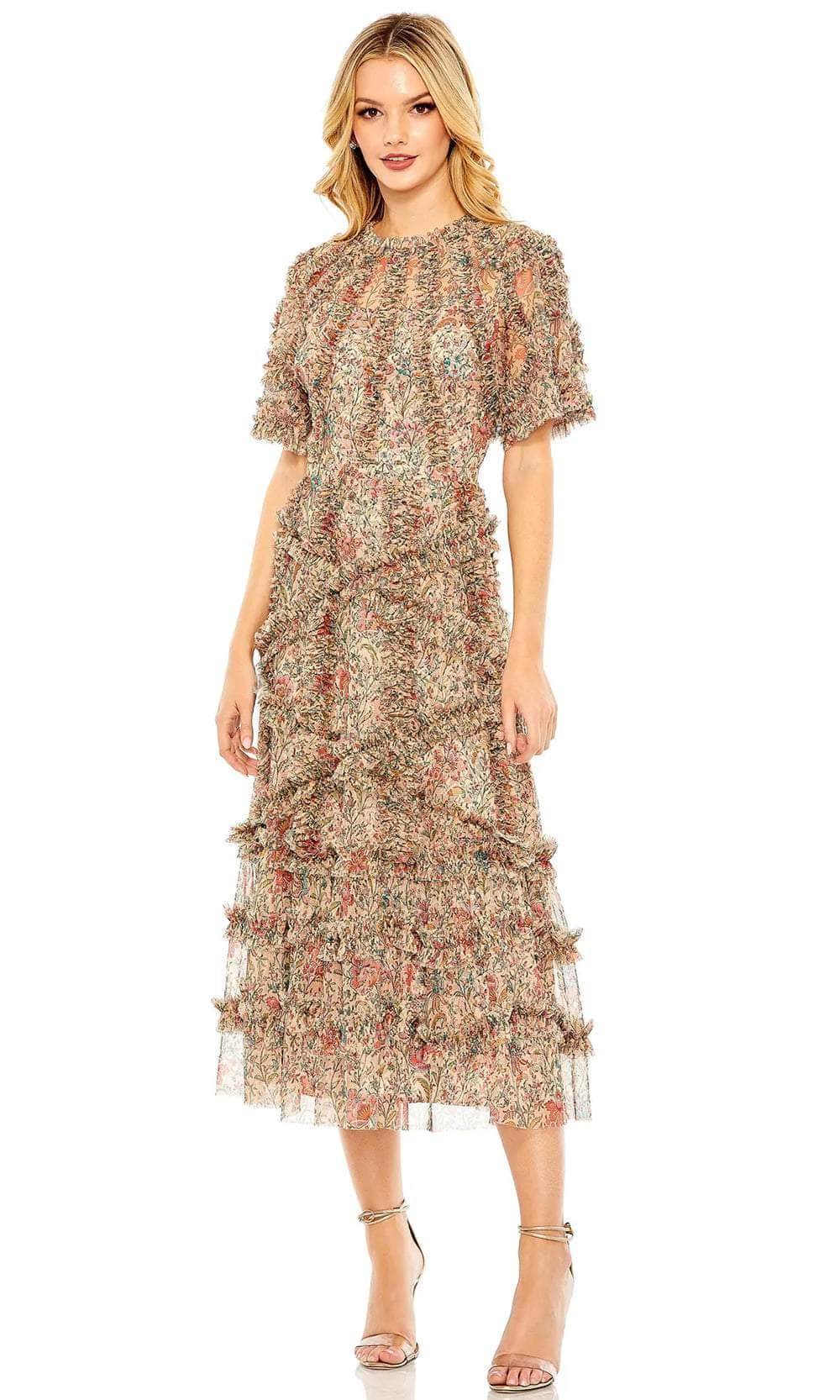 Mac Duggal 8010 - Tiered Floral Ruffled Formal Dress
