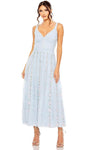 A-line V-neck Sleeveless Button Front Embroidered V Back Back Zipper Natural Waistline Cocktail Tea Length Floral Print Midi Dress With Ruffles