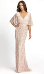 V-neck Plunging Neck Natural Waistline Sheath Sequined Sheer Bell Sleeves Floor Length Sheath Dress with a Brush/Sweep Train