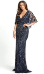 V-neck Sheath Bell Sleeves Floor Length Sequined Sheer Plunging Neck Natural Waistline Sheath Dress with a Brush/Sweep Train