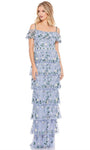 Floor Length Sheath Natural Waistline Tiered Off the Shoulder Floral Print Sheath Dress With Ruffles