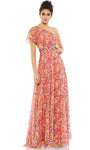 Asymmetric Neck Floral Print Long Gown