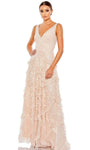 A-line V-neck Sleeveless Empire Waistline Floor Length Asymmetric Back Zipper Open-Back Beaded Tiered Sequined Sheer Dress With Ruffles