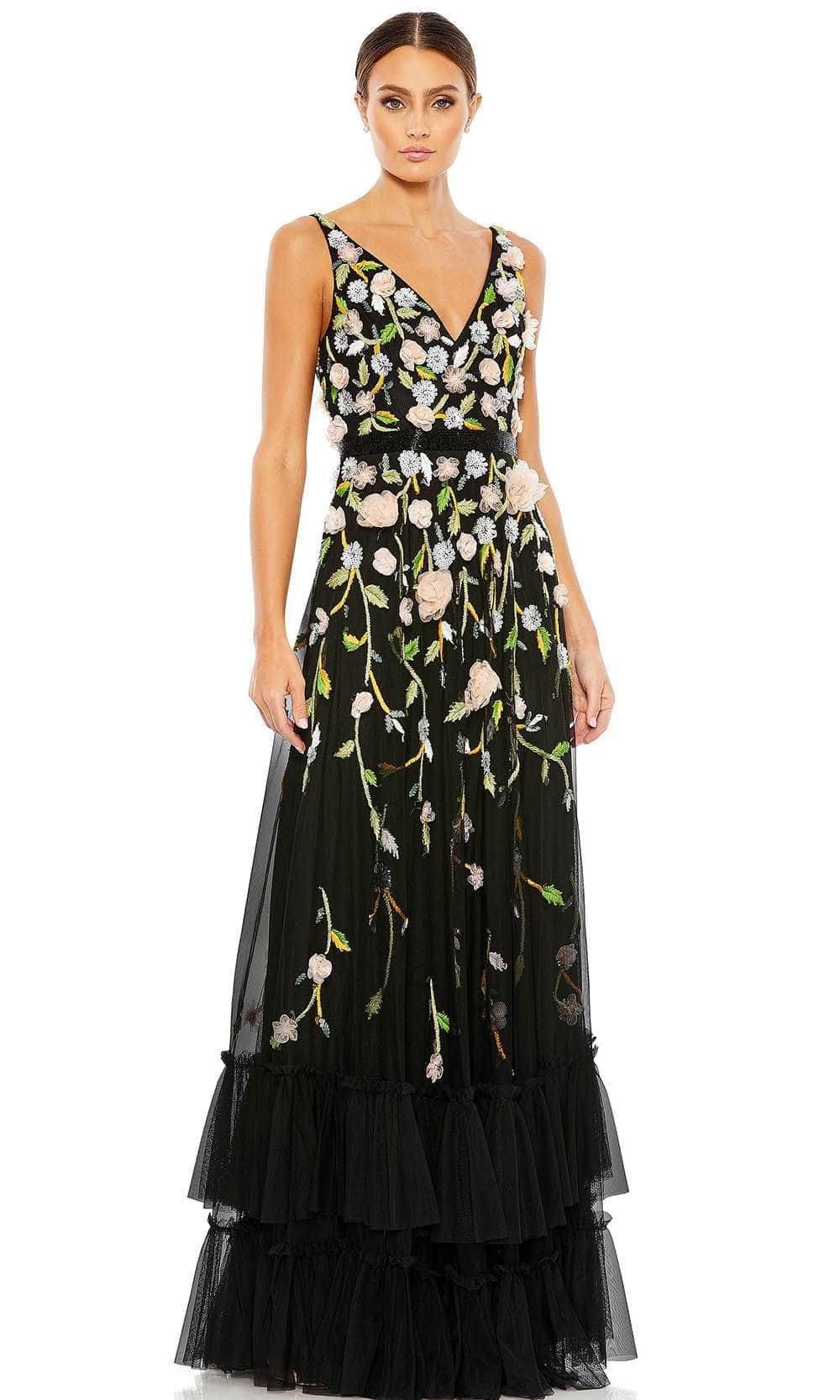 Mac Duggal 9171 - Floral Applique A-Line Evening Gown
