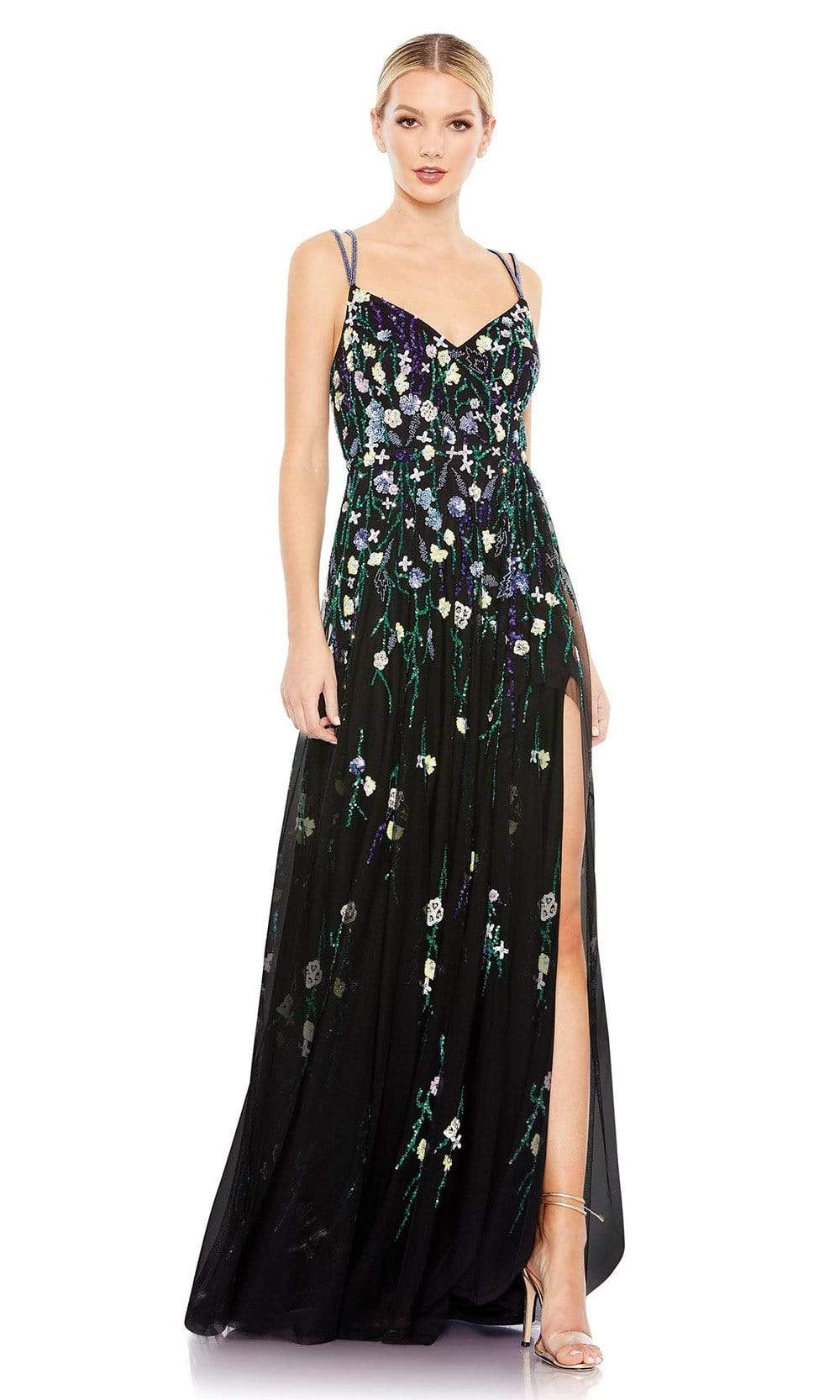 Mac Duggal - 9172 V-Neck Floral Sequin Dress
