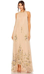 A-line Natural Waistline Flowy Back Zipper Sleeveless Floral Print Beaded Trim High-Low-Hem Jeweled Neck Evening Dress with a Brush/Sweep Train