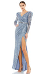 V-neck Sheath Long Sleeves Natural Waistline Beaded Sequined Pleated Slit Sheath Dress/Evening Dress