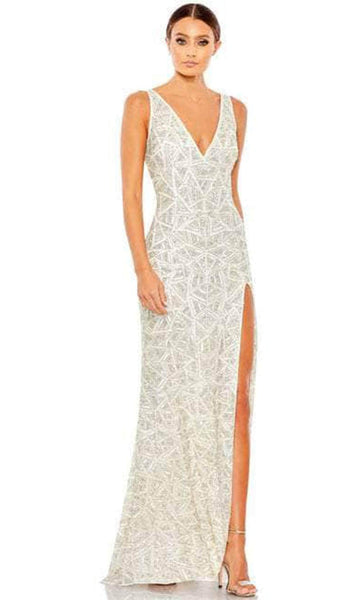 V-neck Geometric Print Plunging Neck Polyester Sleeveless Sheath Slit Back Zipper Beaded Fitted Mesh V Back Sequined Natural Waistline Sheath Dress