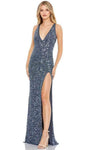 V-neck Natural Waistline Polyester Slit Sequined V Back Mesh Fitted Beaded Back Zipper Sheath Geometric Print Plunging Neck Sleeveless Sheath Dress