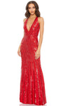 Tall V-neck Sheath Natural Waistline Sleeveless Thick Straps Floor Length Plunging Neck Open-Back Sequined Beaded Fitted Sheath Dress/Evening Dress with a Brush/Sweep Train