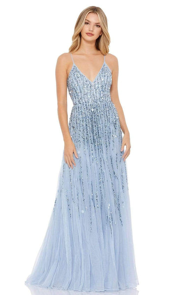 A-line V-neck Back Zipper V Back Flowy Beaded Sequined Fitted Open-Back Sleeveless Spaghetti Strap Natural Waistline Fit-and-Flare Tulle Floor Length Party Dress with a Brush/Sweep Train