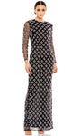 Sophisticated Modest Beaded Back Zipper Mesh Slit Fitted Sheer Sequined Sheath Jeweled Neck General Print Sheer Long Sleeves Natural Waistline Sheath Dress/Evening Dress With Rhinestones