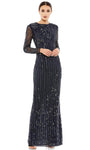 Sophisticated Jeweled Neck Floor Length Long Sleeves Slit Back Zipper Sequined Beaded Sheer Sheath Natural Waistline Sheath Dress/Evening Dress