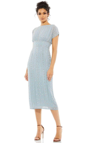 Sheath Natural Waistline Cap Sleeves Fall Back Zipper Open-Back Beaded Striped Geometric Print Cocktail Tea Length Bateau Neck Sheath Dress