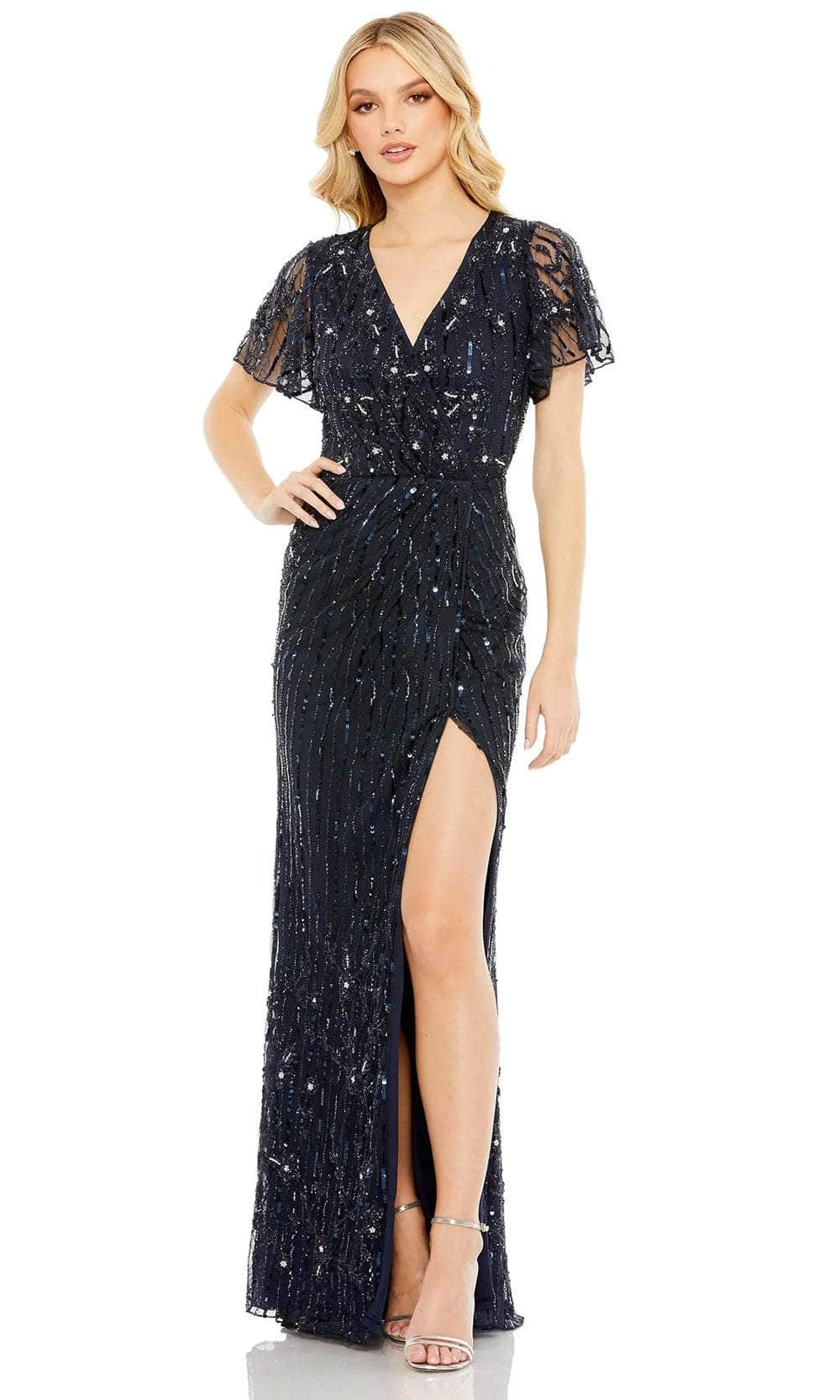 Mac Duggal 93654 - Embellished Flutter Sleeves Evening Gown
