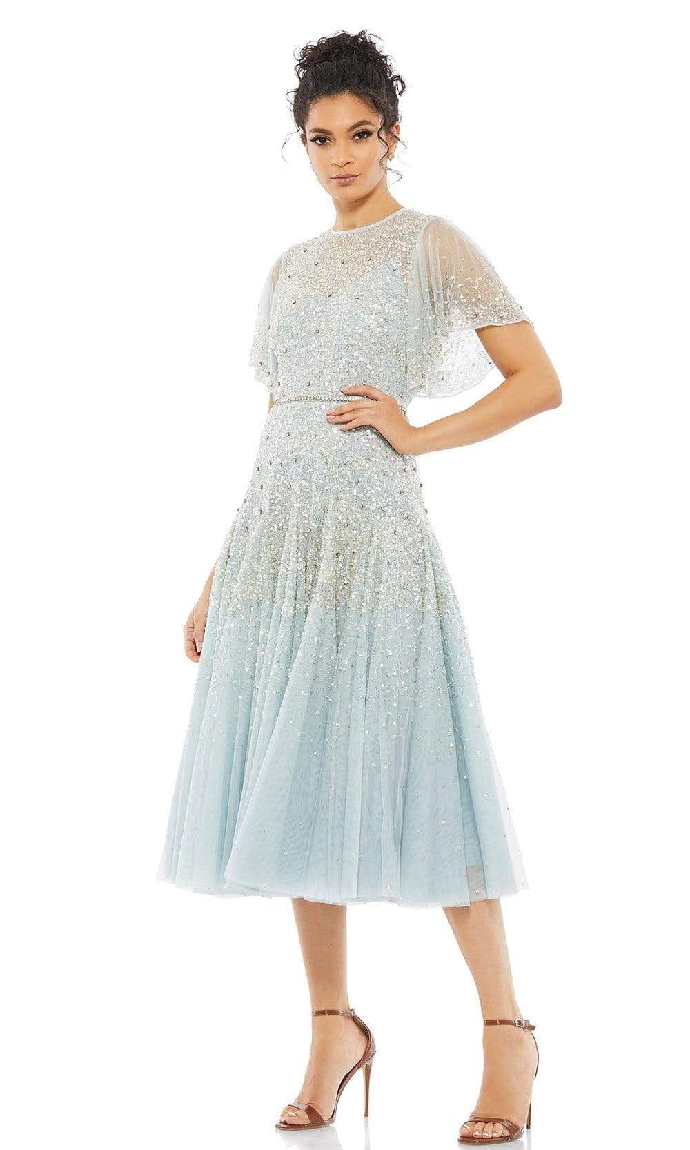 Mac Duggal - 93655 Softy Bell Sleeve Tea Length Dress
