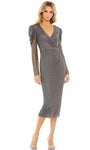 V-neck Long Sleeves Cocktail Above the Knee Polyester Natural Waistline Back Zipper Ruched Slit Wrap Beaded Fitted Sheath Sheath Dress With Rhinestones