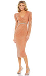 V-neck Sheath Long Sleeves Polyester Wrap Beaded Back Zipper Slit Fitted Ruched Natural Waistline Cocktail Above the Knee Sheath Dress With Rhinestones