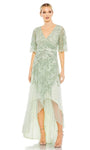 A-line V-neck Sequined Sheer Back Zipper High-Low-Hem Natural Waistline Evening Dress