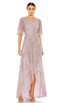 A-line V-neck Natural Waistline High-Low-Hem Back Zipper Sequined Sheer Evening Dress