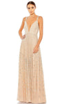 A-line V-neck Sleeveless Polyester Belted Beaded Mesh Back Zipper Empire Waistline Plunging Neck Dress