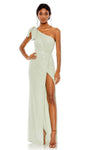 Asymmetric Slit Draped Beaded Sheath One Shoulder Natural Waistline Floor Length Sheath Dress/Evening Dress With a Bow(s) and Pearls