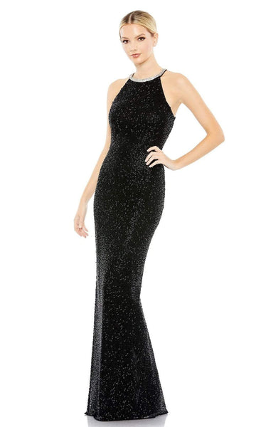 Natural Waistline Crystal Slit Back Zipper Racerback Jeweled Beaded Floor Length Halter Sheath Sheath Dress/Evening Dress/Prom Dress/Party Dress with a Brush/Sweep Train