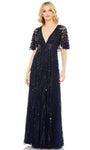 V-neck Sheath Floor Length Short Polyester Empire Waistline Back Zipper Mesh Beaded Sheath Dress/Evening Dress