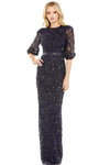 Sophisticated Modest Jeweled Neck Natural Waistline Bishop Elbow Length Sleeves Sequined Back Zipper Beaded Slit Sheath Floor Length Sheath Dress/Evening Dress