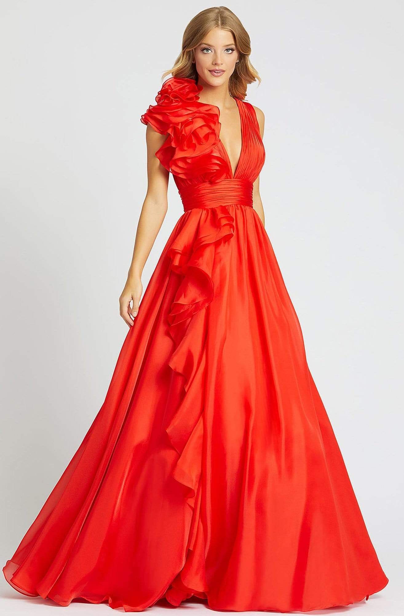 Mac Duggal Ballgowns - 48856H Ruffle Accent Sleeveless V Neck Ballgown
