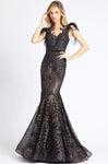 Bateau Neck Floor Length Natural Waistline Lace Belted Sheer Illusion Back Zipper Beaded Fitted Mermaid Cap Sleeves Dress with a Brush/Sweep Train