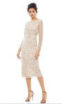 Jeweled Neck Natural Waistline Long Sleeves Sheath Above the Knee Jeweled Beaded Back Zipper Sheath Dress