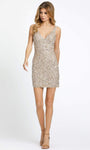 V-neck Sleeveless Natural Waistline Beaded V Back Hidden Back Zipper Sequined Cocktail Short Sheath Bodycon Dress/Sheath Dress