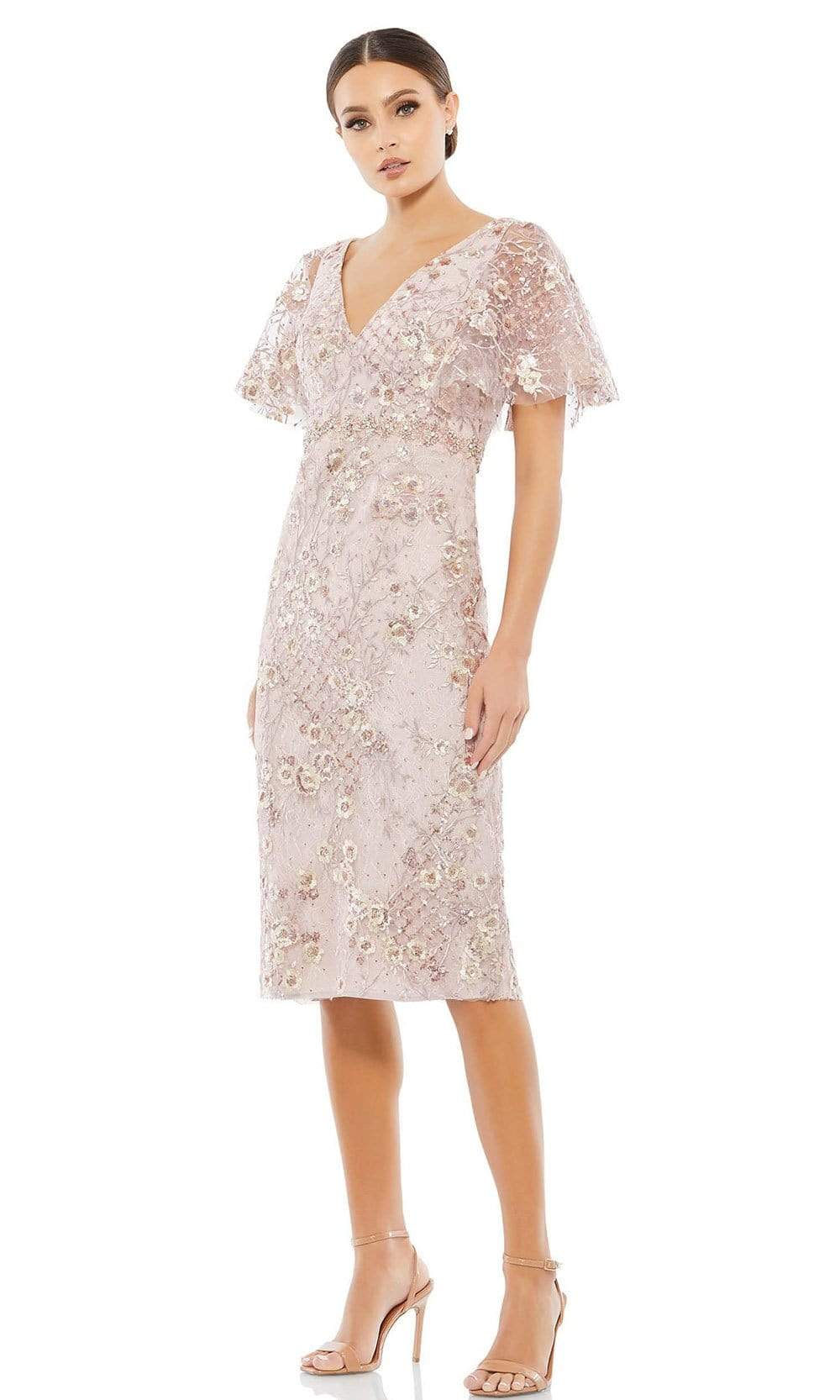 Mac Duggal Cocktail - 67909D Bell Sleeve Floral Midi Dress
