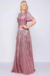 A-line Short Sleeves Sleeves Jeweled Neck Natural Waistline Floor Length Sequined Prom Dress with a Brush/Sweep Train